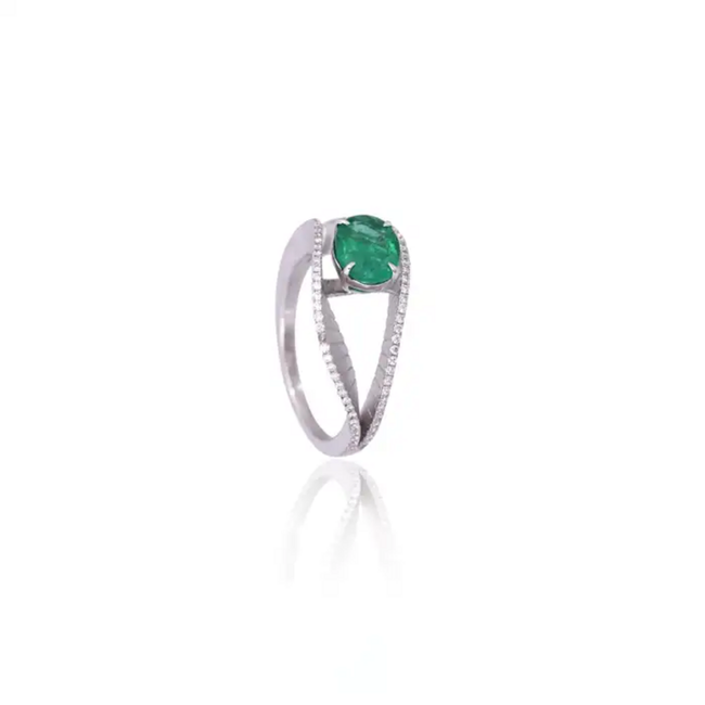 18k White Gold Diamond & Zambian Emerald Engagement Ring Main Image