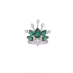 18k White Gold Diamond Crown Ring - Natural 3.80 Ct Zambian Emerald Wedding Ring