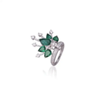 18k White Gold Diamond Crown Ring - Natural 3.80 Ct Zambian Emerald Wedding Ring