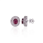 18k White Gold Diamond Stud Earrings - Natural Rubellite & Rock Crystal Earrings