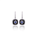 Natural Blue Sapphire & Black Onyx Earrings - 18k White Gold Diamond Earrings
