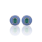 Natural Zambian Emerald & Blue Opal Stud Earrings - 18k White Gold Diamond Earrings