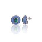 Natural Zambian Emerald & Blue Opal Stud Earrings - 18k White Gold Diamond Earrings