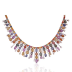 18k Rose Gold Necklace Earrings Set - Natural Multi Sapphire & Diamond Wedding Jewelry