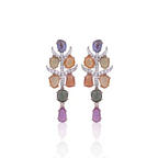 18k Rose Gold Necklace Earrings Set - Natural Multi Sapphire & Diamond Wedding Jewelry