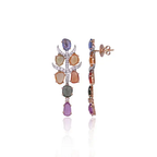 18k Rose Gold Necklace Earrings Set - Natural Multi Sapphire & Diamond Wedding Jewelry