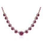 Tulip cut Mozambique Ruby & Mother Of Pearl Necklace Earrings Set - 18K Rose Gold Diamond Necklace Earrings