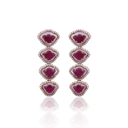 Tulip cut Mozambique Ruby & Mother Of Pearl Necklace Earrings Set - 18K Rose Gold Diamond Necklace Earrings