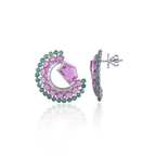 11.33 Ct. Pink Sapphire & Emerald Gemstone Stud Earrings - 18k White Gold Diamond Earrings