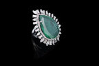 18k White Gold Diamond Ring - Natural Zambian Emerald Cocktail Ring