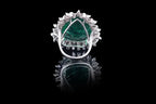 18k White Gold Diamond Ring - Natural Zambian Emerald Cocktail Ring