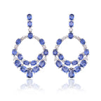 18k White Gold Diamond Handmade Earrings - Natural Blue Sapphire Dangle Earrings
