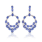 18k White Gold Diamond Dangle Earrings - Natural Blue Sapphire Gemstone Dangle Earrings