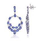 18k White Gold Diamond Handmade Earrings - Natural Blue Sapphire Dangle Earrings