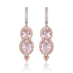 Natural Morganite & Diamond Dangle Earrings - 18k Rose Gold Handmade Earrings