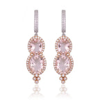 Natural Morganite Gemstone Dangle Earrings - 18k Rose Gold Diamond Dangle Earrings