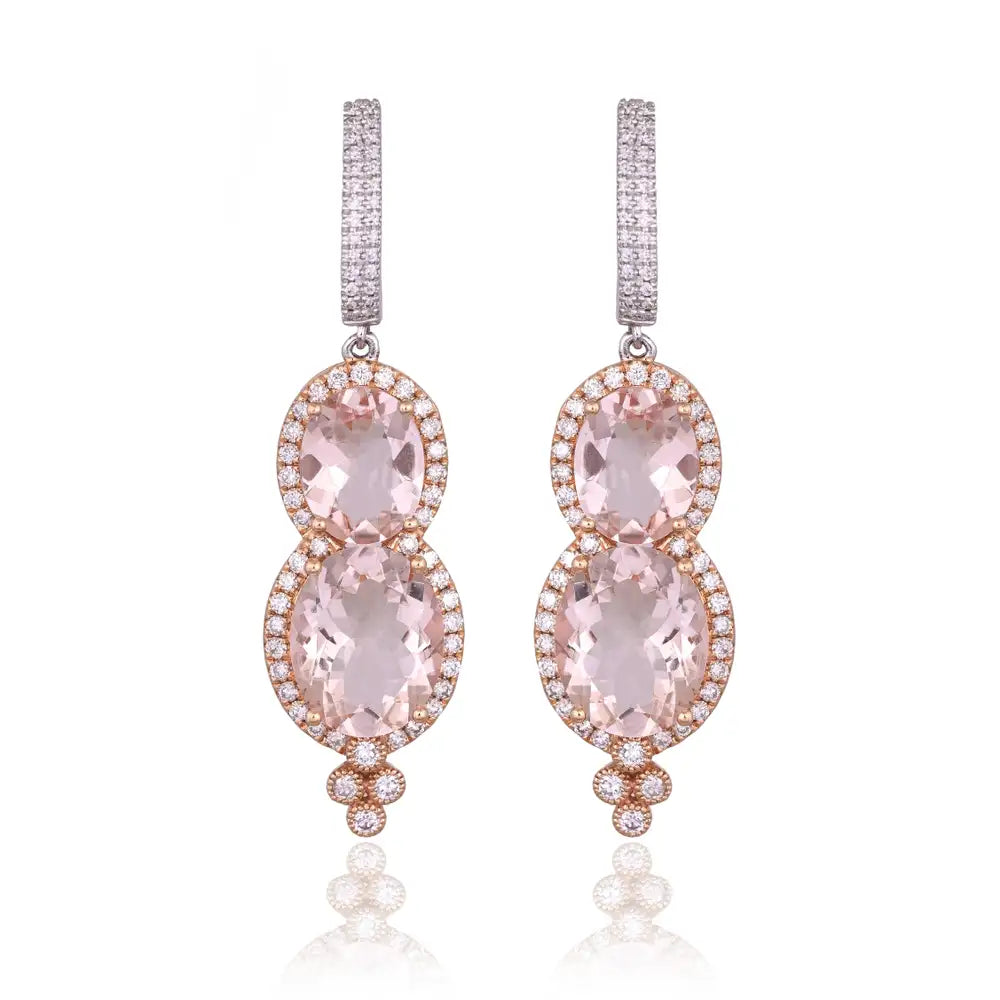 Natural Morganite Gemstone Dangle Earrings - 18k Rose Gold Diamond Dangle Earrings