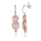Natural Morganite & Diamond Dangle Earrings - 18k Rose Gold Handmade Earrings