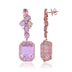 Natural Kunzite & Multi Sapphire Earrings - 18k Rose Gold Diamond Dangle Earrings