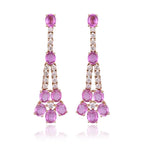 18k Rose Gold Diamond Handmade Earrings - Natural Pink Sapphire Dangle Earrings
