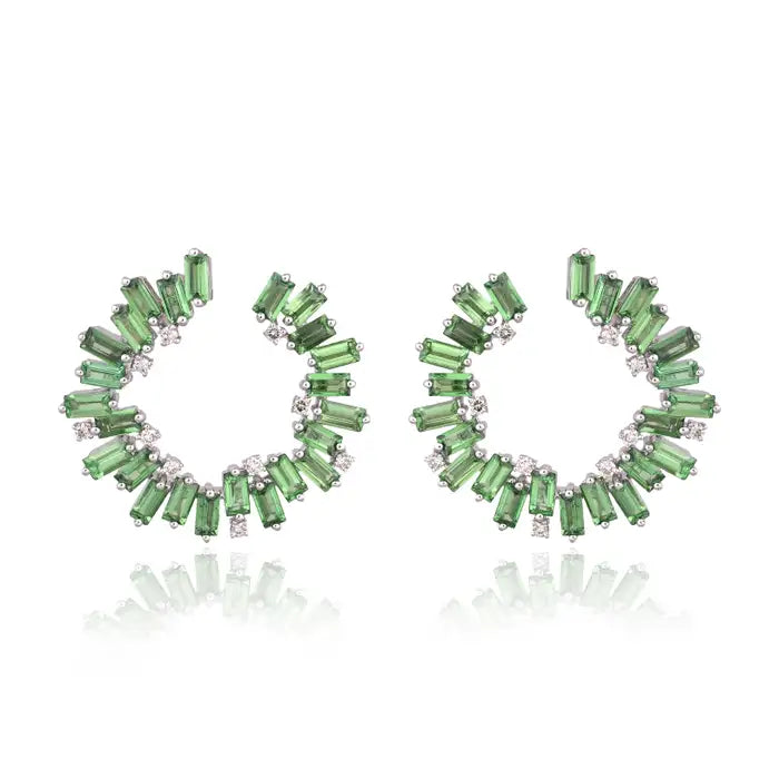 18k White Gold Diamond Earrings Natural Tsavorite Hoop Earrings