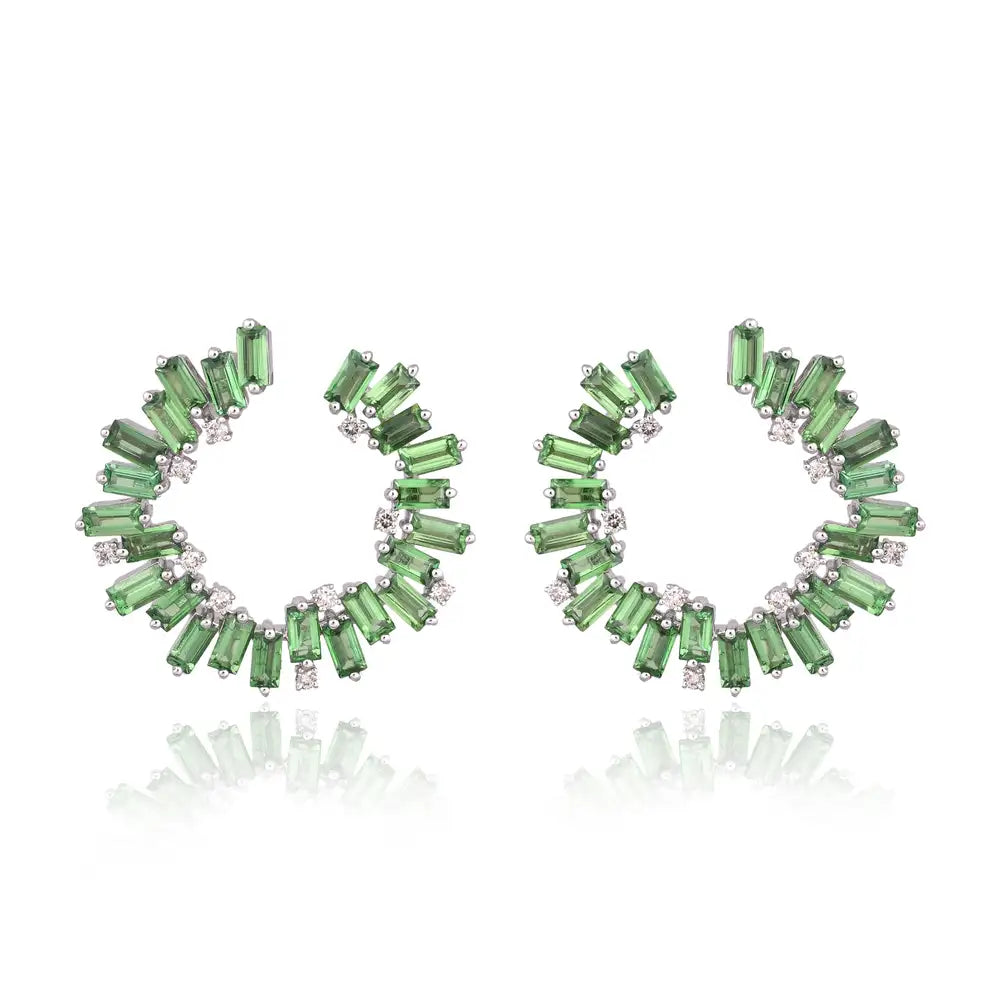 5.99 Ct. Tsavorite Gemstone Hoop Earrings - 18k White Gold Diamond Hoop Earrings