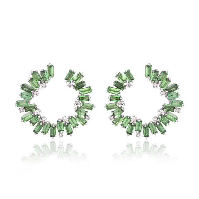 5.99 Ct. Tsavorite Gemstone Hoop Earrings - 18k White Gold Diamond Hoop Earrings Hover Image