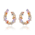 Natural Multi Sapphire & Diamond Hoop Earrings - 18k Yellow Gold Handmade Earrings