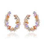4.14 Ct. Multi Sapphire Gemstone Hoop Earrings - 18k Yellow Gold Diamond Hoop Earrings