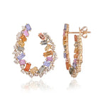 Natural Multi Sapphire & Diamond Hoop Earrings - 18k Yellow Gold Handmade Earrings