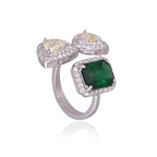 18k White Gold Diamond Wedding Ring - Natural Zambian Emerald Gemstone Ring