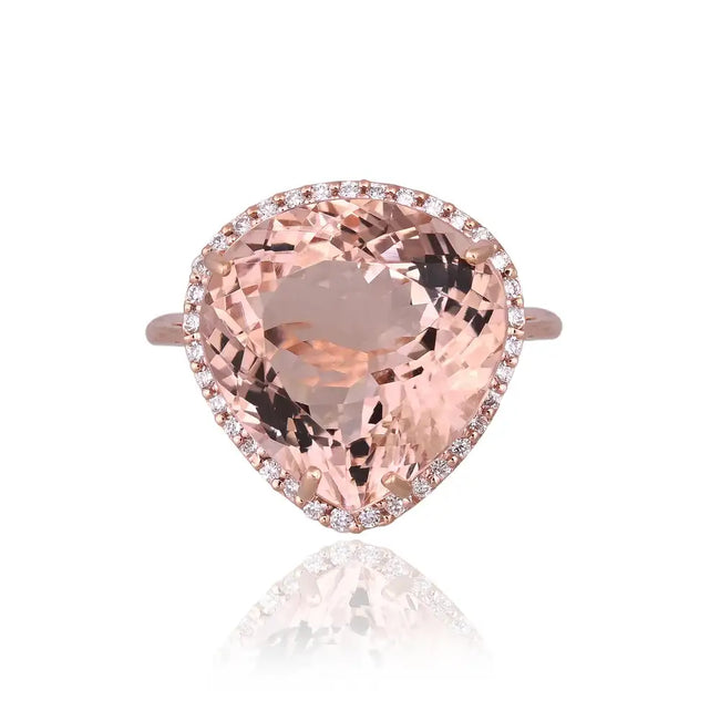 Natural Morganite Ring - 18k Rose Gold Diamond Handmade Ring Hover Image