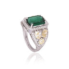 Natural Zambian Emerald Gemstone Statement Ring - 18k White Gold Diamond Wedding Ring