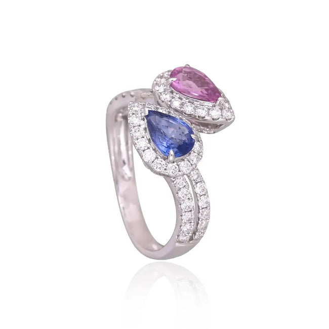 Blue & Pink Sapphire Gemstone Ring - 18k White Gold Diamond Minimalist Ring Main Image