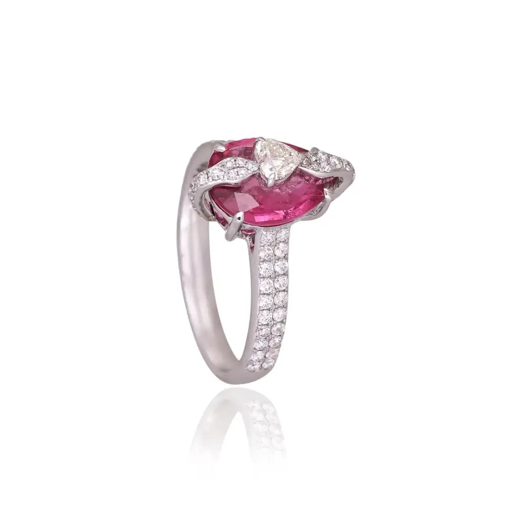 2.39 Ct. Rubellite Gemstone Ring - 18k White Gold Diamond Handmade Ring