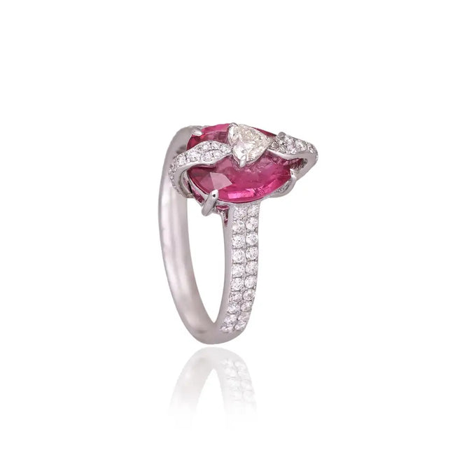2.39 Ct. Rubellite Gemstone Ring - 18k White Gold Diamond Handmade Ring Main Image