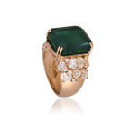 15.63 Ct. Zambian Emerald & Yellow Diamond Statement Ring - 18k Yellow Gold Handmade Ring
