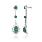 18k White Gold Diamond Dangle Earrings - Natural Emerald Gemstone Chandelier Earrings