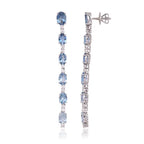 18k White Gold Diamond Dangle Earrings - Natural Aquamarine Gemstone Dangle Earrings