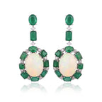 18k White Gold Diamond Dangle Earrings - Natural Zambian Emerald & Ethiopian Opal Dangle Earrings