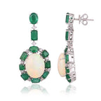 18k White Gold Diamond Dangle Earrings - Natural Zambian Emerald & Ethiopian Opal Dangle Earrings