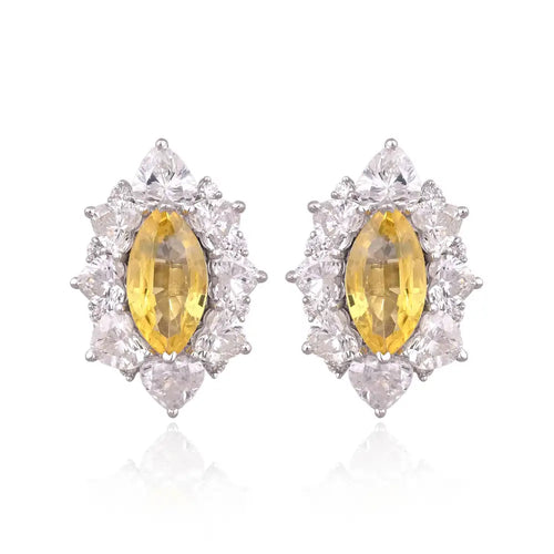2.95 Ct. Yellow Sapphire Stud Earrings - 18k White Gold Diamond Stud Earrings
