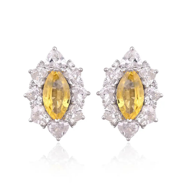 2.95 Ct. Yellow Sapphire Stud Earrings - 18k White Gold Diamond Stud Earrings Hover Image