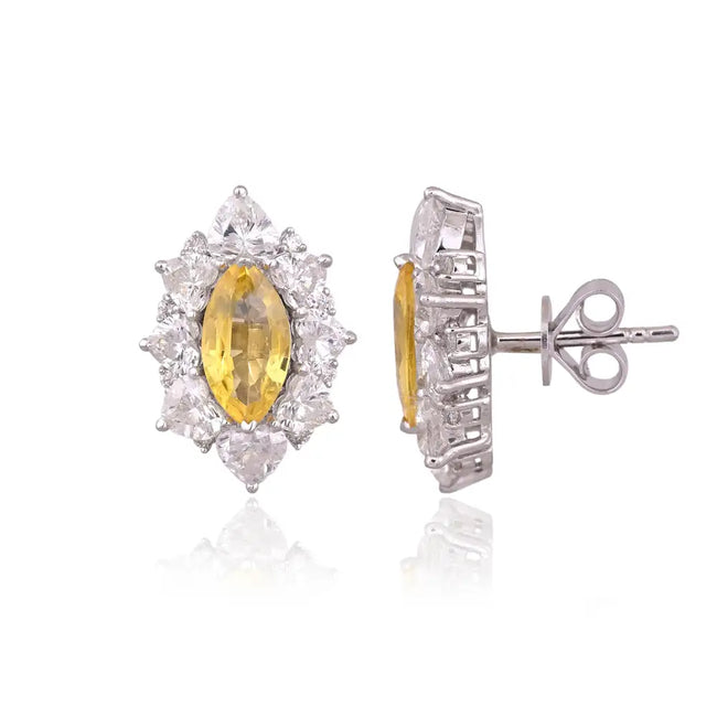2.95 Ct. Yellow Sapphire Stud Earrings - 18k White Gold Diamond Stud Earrings Main Image