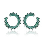 Natural Zambian Emerald Gemstone Hoop Earrings - 18k White Gold Diamond Handmade Hoop Earrings