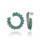 Natural Zambian Emerald Gemstone Hoop Earrings - 18k White Gold Diamond Handmade Hoop Earrings