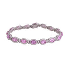 Natural Pink Sapphire Gemstone Bracelet - 18k White Gold Diamond Handmade Bracelet