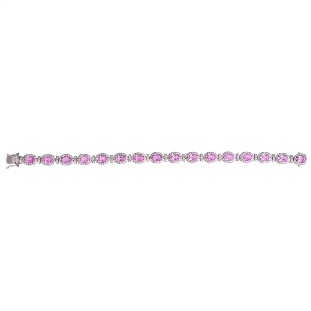 Natural Pink Sapphire Gemstone Bracelet - 18k White Gold Diamond Handmade Bracelet