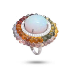 Ethiopian Opal & Multi Sapphire Briolettes Cocktail Ring - 18k White Gold Diamond Handmade Ring