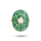 Natural Tsavorite Garnets Gemstone Ring - 18k Yellow Gold Cocktail Ring Yellow Rose Cut Diamonds